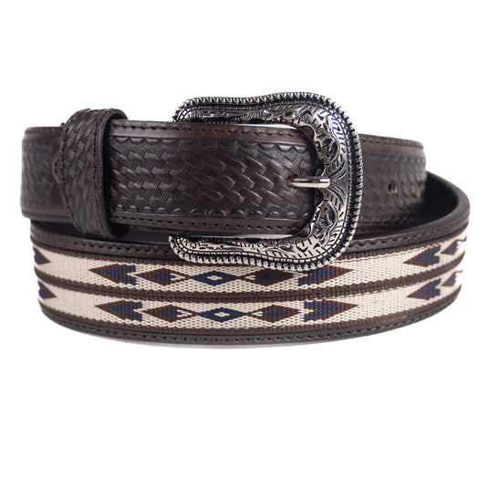 B1043 - RockinLeather Chocolate Cowhide Aztec Print Inlay Leather Belt