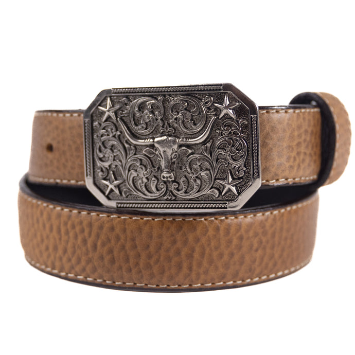 B1046 - RockinLeather Cowhide Children's Leather Belt w/Steer Head Buckle