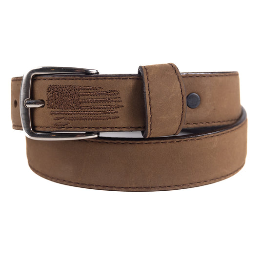 B1047 - RockinLeather Children's Brown Leather Belt w/Flag Embroidery