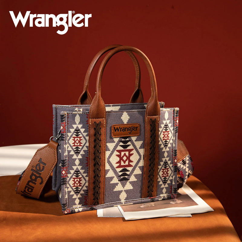 Load image into Gallery viewer, WG2203-8120SLV - Wrangler Southwestern Print Small Canvas Tote/Crossbody - Lavender
