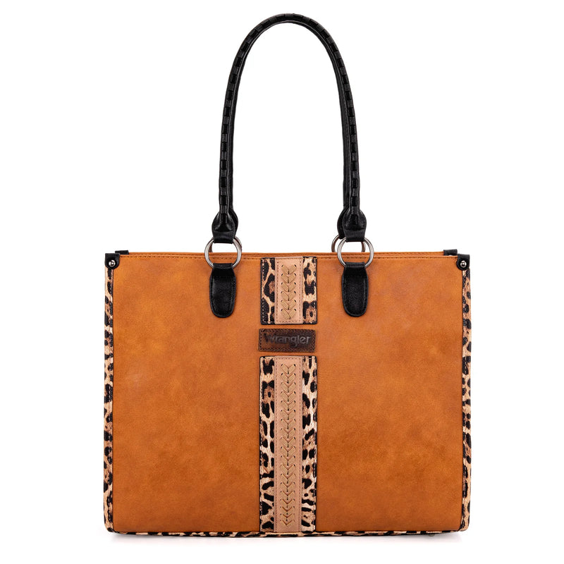 Load image into Gallery viewer, WG83G-8317 BR - Wrangler Leopard Print Concealed Carry Tote - Brown
