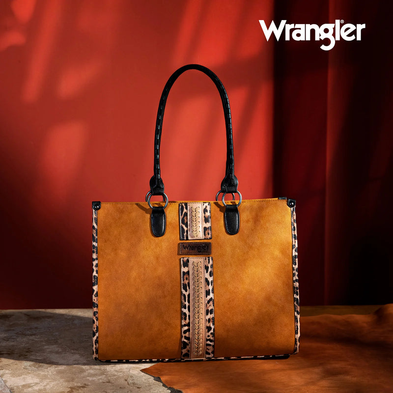 Load image into Gallery viewer, WG83G-8317 BR - Wrangler Leopard Print Concealed Carry Tote - Brown
