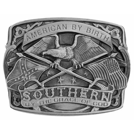 BU-009-P - Made in the USA - American by Birth Southern by Grace of God Belt Buckle