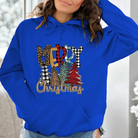 NIHTS82 - Ladies Blue Hooded Merry Christmas Sweatshirt