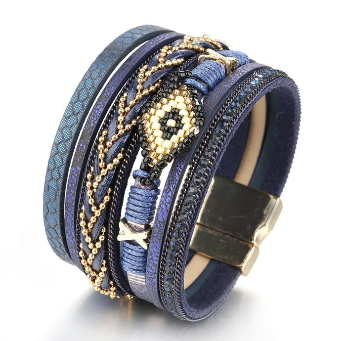 NIHBC56 - Boho Blue Multi Layer Devil's Eye Bracelet