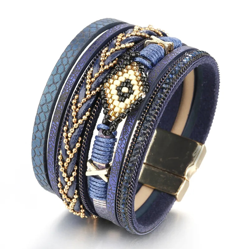 Load image into Gallery viewer, NIHBC56 - Boho Blue Multi Layer Devil&#39;s Eye Bracelet
