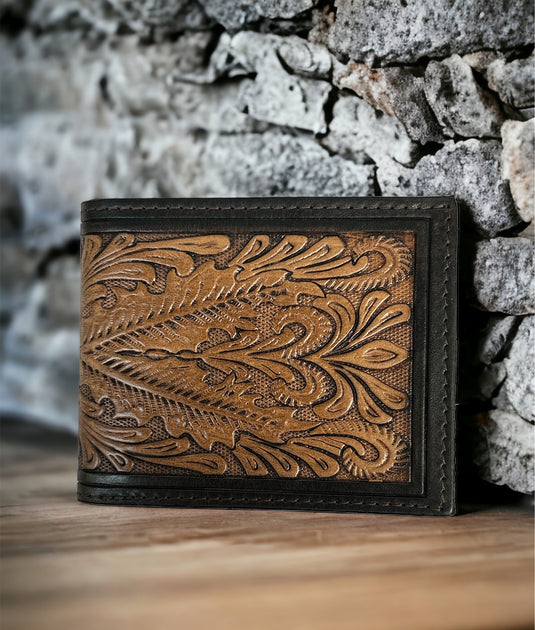 C1300B - Ranger Belt Co. Leaf Tooled Bi-Fold Wallet