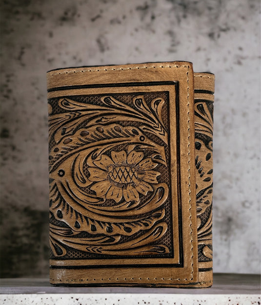C1301T - Ranger Belt Co. Leaf Tooled Tri-Fold Wallet