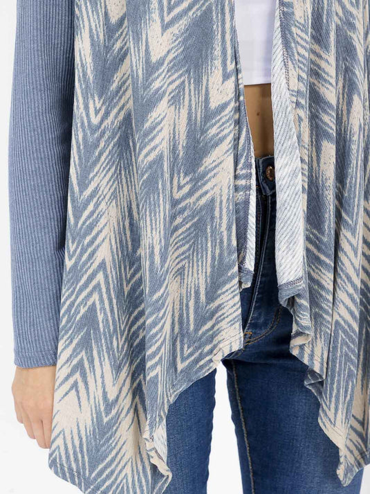 WFT 35 - WOMEN'S LONG SLEEVE OPEN FRONT RIBBED PRINTED CARDIGAN