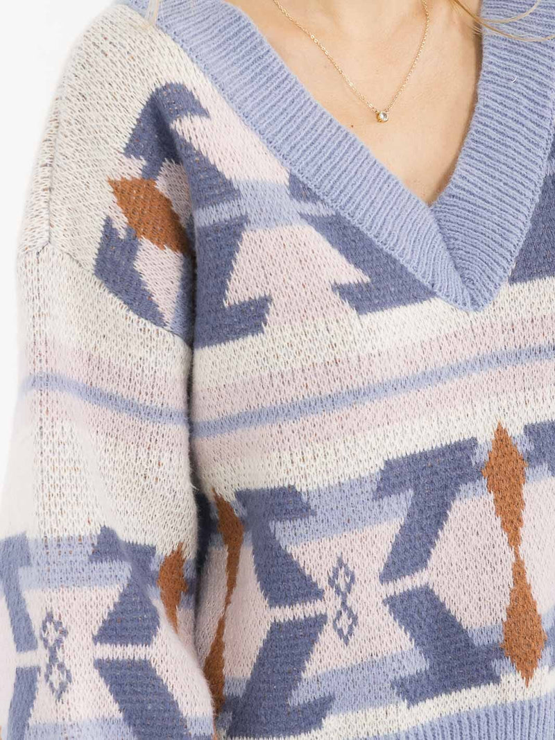 Load image into Gallery viewer, WFT 37 - WOMEN'S LONG SLEEVE V-NECK MULTI PRINT PULLOVER SWEATER
