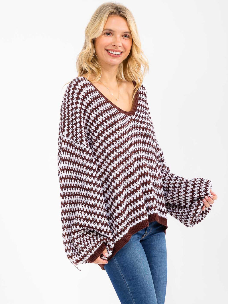 Load image into Gallery viewer, WFT 31 - WOMEN'S V-NECK COLORBLOCK OVERSIZED PULLOVER SWEATER
