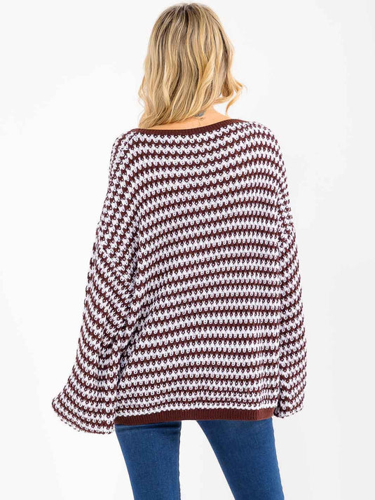 WFT 31 - WOMEN'S V-NECK COLORBLOCK OVERSIZED PULLOVER SWEATER