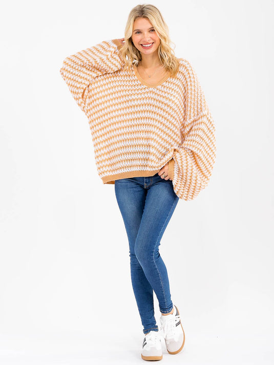 WFT 32 - WOMEN'S V-NECK COLORBLOCK OVERSIZED PULLOVER SWEATER