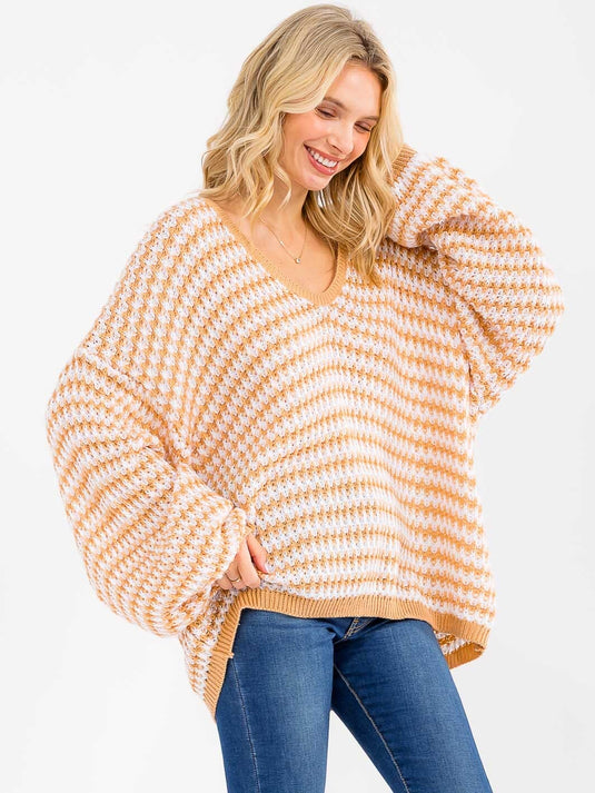 WFT 32 - WOMEN'S V-NECK COLORBLOCK OVERSIZED PULLOVER SWEATER