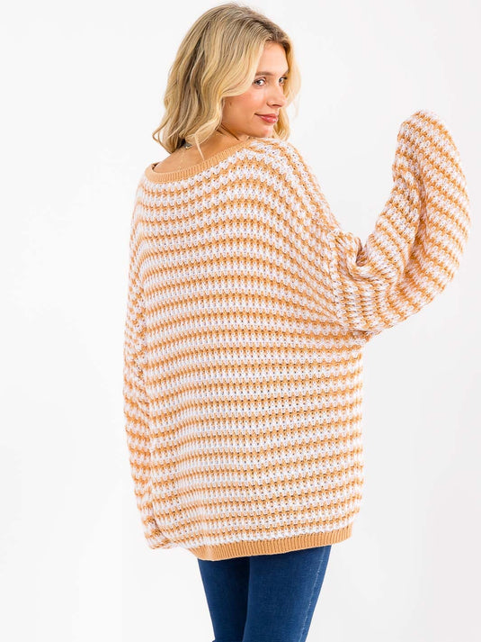 WFT 32 - WOMEN'S V-NECK COLORBLOCK OVERSIZED PULLOVER SWEATER