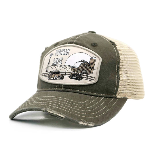 CAP-122-G - Green "Farm Life" Trucker Cap