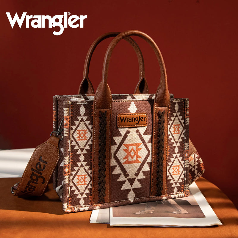 Load image into Gallery viewer, WG2203-8120SCF - Wrangler Southwestern Print Small Canvas Tote/Crossbody - Coffee
