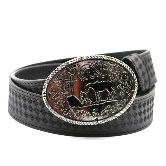CP1002 - Cowboy Prayer Black Cowhide Leather Belt With Buckle