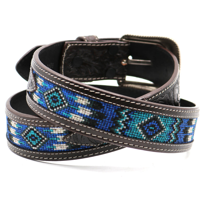 Load image into Gallery viewer, CP1008 - Cowboy Prayer Cowhide Leather Belt w/ Aztec Print Inlay
