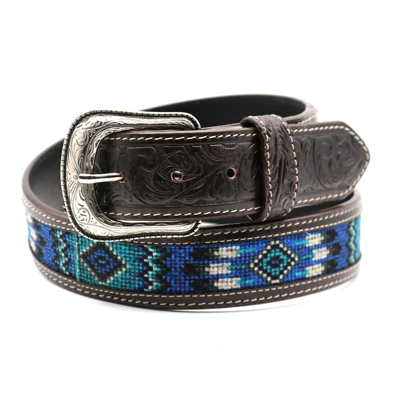 Load image into Gallery viewer, CP1008 - Cowboy Prayer Cowhide Leather Belt w/ Aztec Print Inlay
