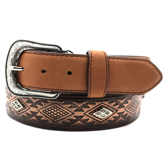 CP1013 - Cowboy Prayer Cowhide Leather Belt w/Aztec Print