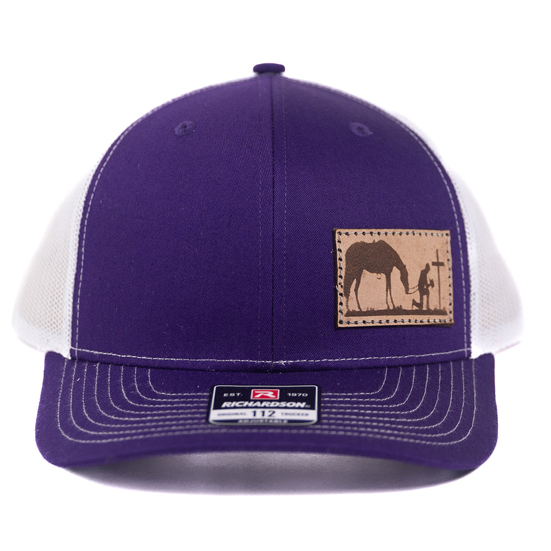 Load image into Gallery viewer, CP102 - Cowboy Prayer Leather Patch Purple/White Cap
