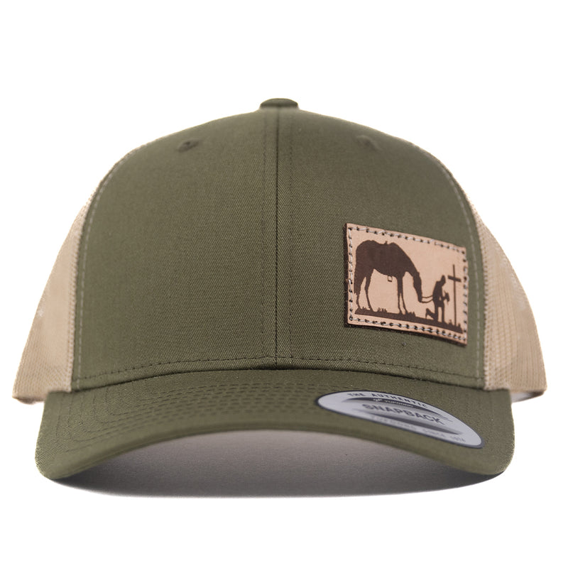 Load image into Gallery viewer, CP118 - Cowboy Prayer Leather Patch Moss/Khaki Cap
