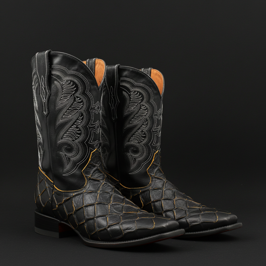 CP1702 - Cowboy Prayer Pirarucu Print w/Yellow Underlay Cowboy Boots