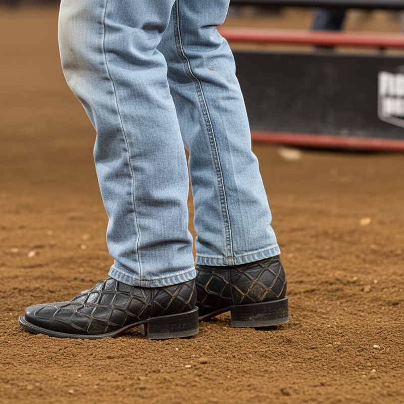 Load image into Gallery viewer, CP1702 - Cowboy Prayer Pirarucu Print w/Yellow Underlay Cowboy Boots
