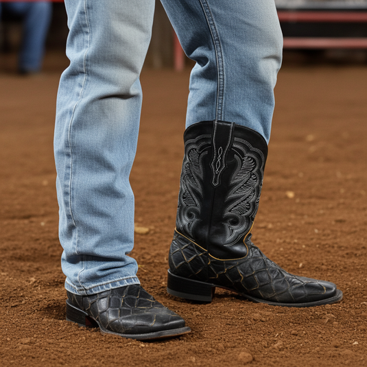 CP1702 - Cowboy Prayer Pirarucu Print w/Yellow Underlay Cowboy Boots