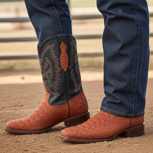 CP1704 - Cowboy Prayer Hand Crafted Rust Brown Python Print Cowboy Boot