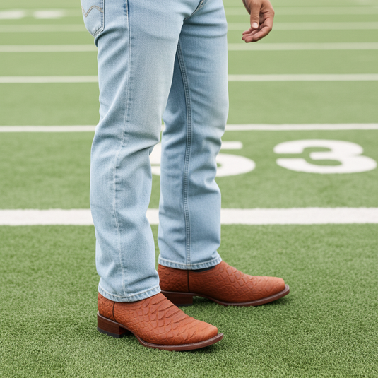 CP1704 - Cowboy Prayer Hand Crafted Rust Brown Python Print Cowboy Boot