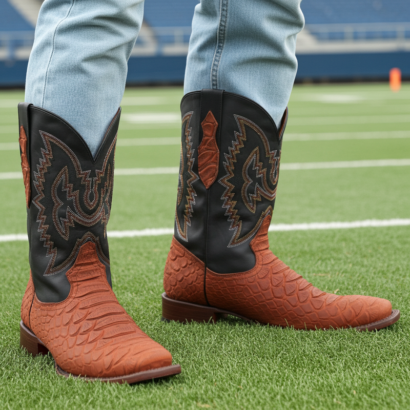 Load image into Gallery viewer, CP1704 - Cowboy Prayer Hand Crafted Rust Brown Python Print Cowboy Boot

