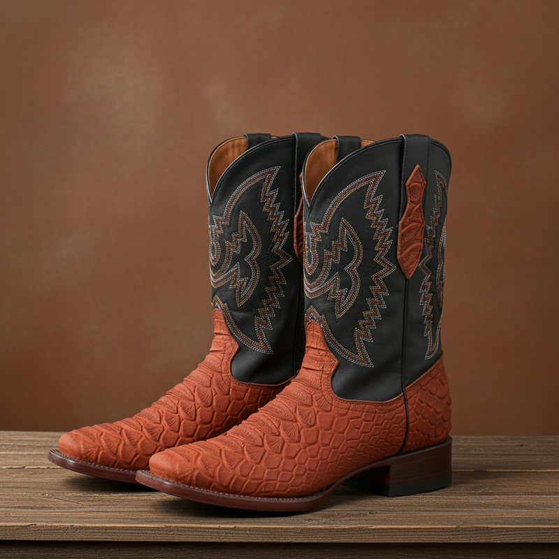 Load image into Gallery viewer, CP1704 - Cowboy Prayer Hand Crafted Rust Brown Python Print Cowboy Boot
