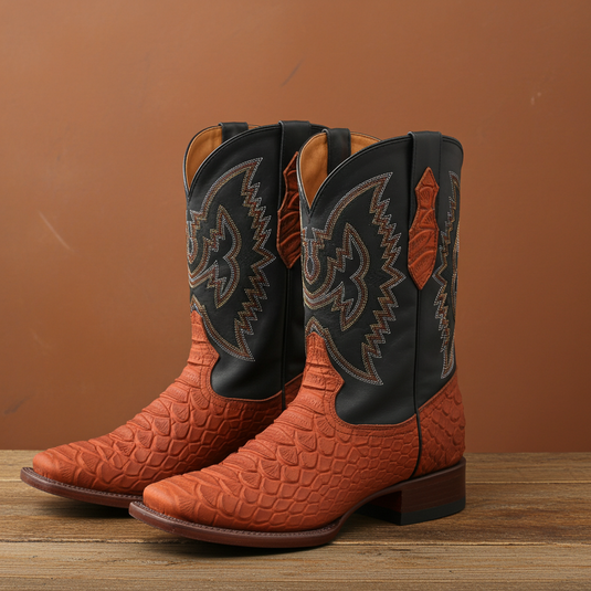 CP1704 - Cowboy Prayer Hand Crafted Rust Brown Python Print Cowboy Boot