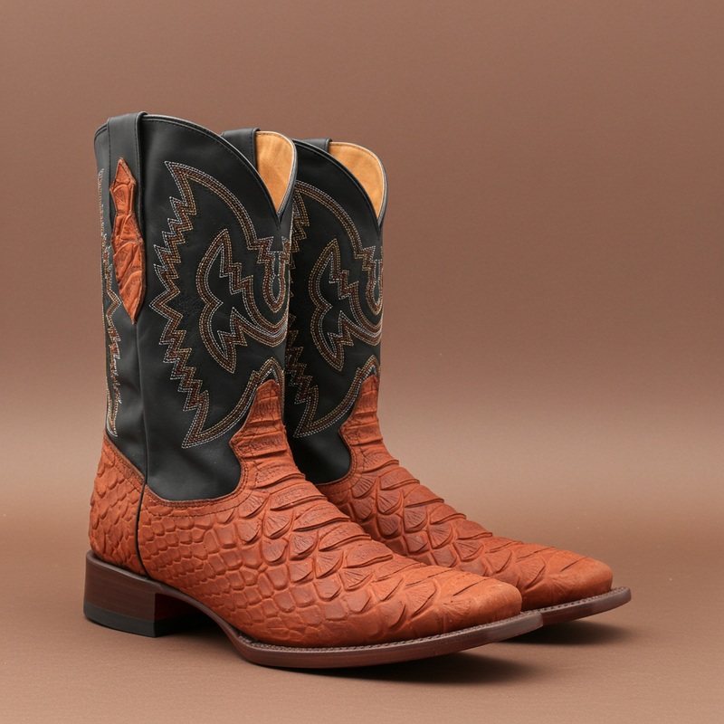 Load image into Gallery viewer, CP1704 - Cowboy Prayer Hand Crafted Rust Brown Python Print Cowboy Boot
