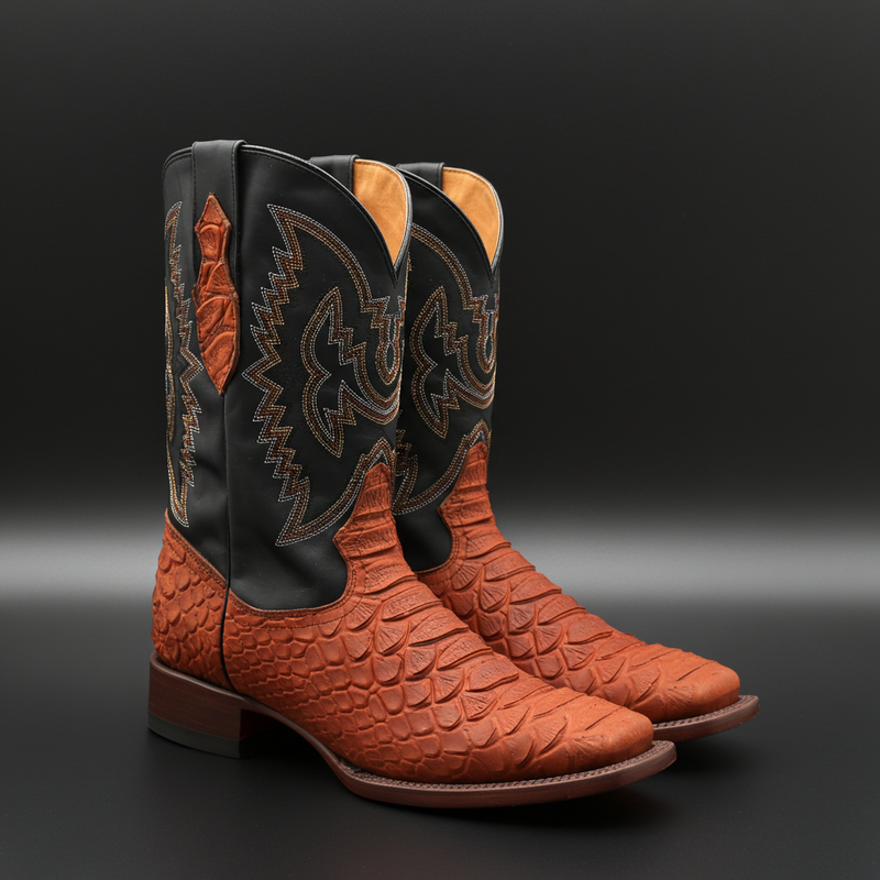 Load image into Gallery viewer, CP1704 - Cowboy Prayer Hand Crafted Rust Brown Python Print Cowboy Boot
