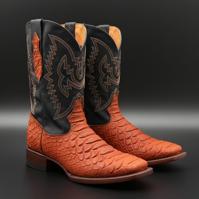 Load image into Gallery viewer, CP1704 - Cowboy Prayer Hand Crafted Rust Brown Python Print Cowboy Boot
