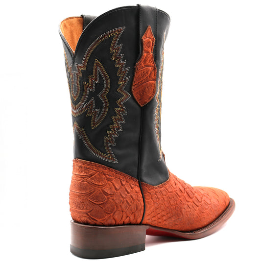 CP1704 - Cowboy Prayer Hand Crafted Rust Brown Python Print Cowboy Boot