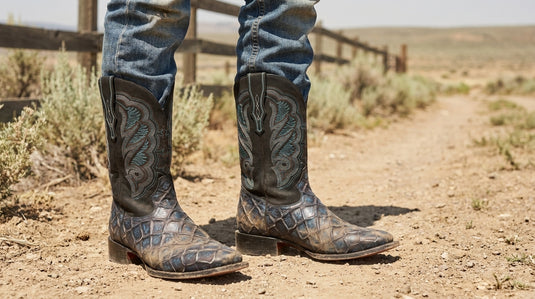 CP1707 - Cowboy Prayer Hand Crafted Blue Pirarucu Print Cowboy Boots