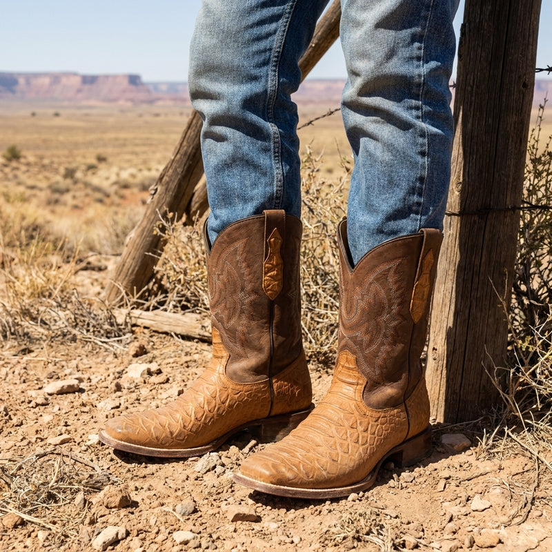 Load image into Gallery viewer, CP1708 - Cowboy Prayer Hand Crafted Tan Python Print Cowboy Boots
