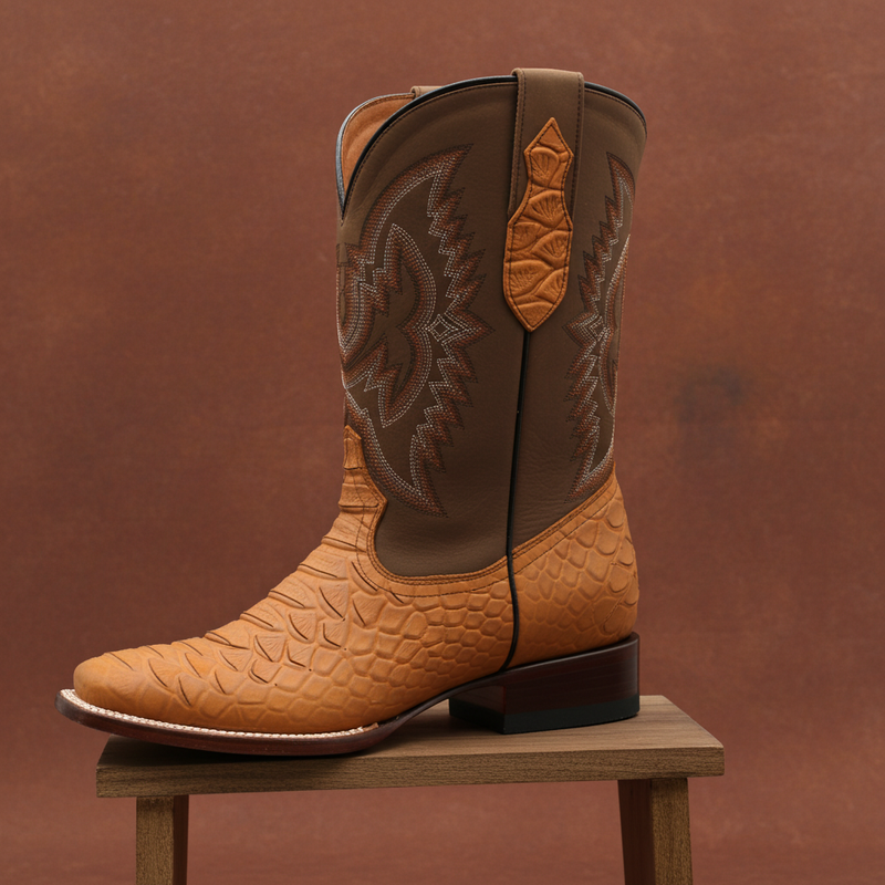 Load image into Gallery viewer, CP1708 - Cowboy Prayer Hand Crafted Tan Python Print Cowboy Boots
