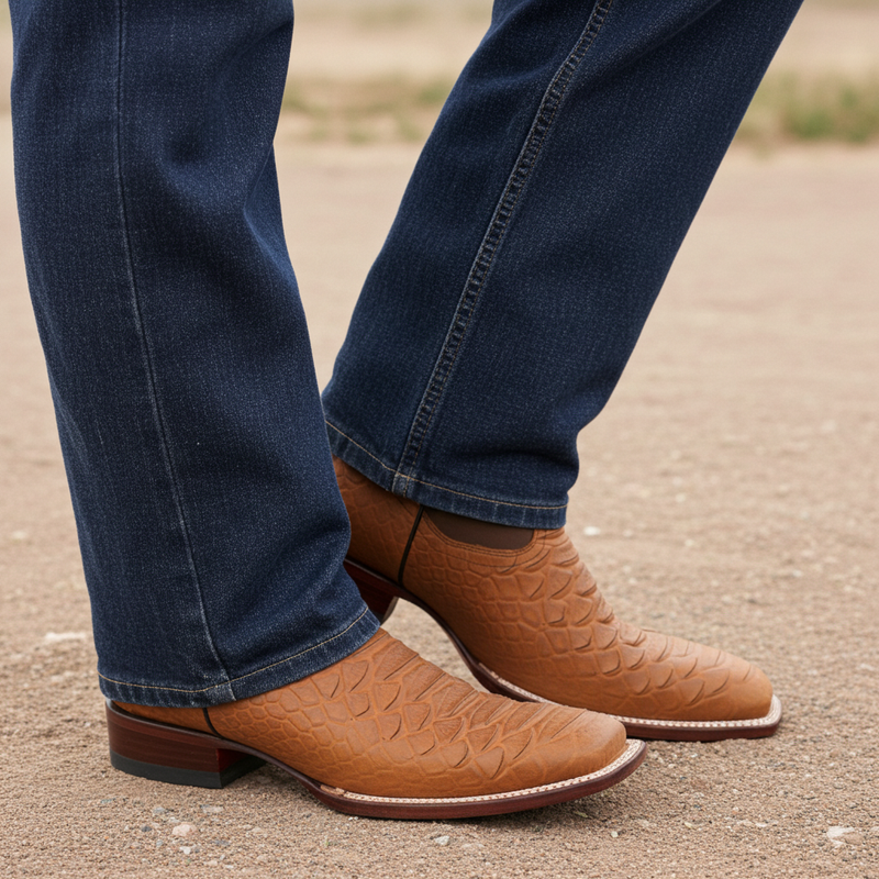 Load image into Gallery viewer, CP1708 - Cowboy Prayer Hand Crafted Tan Python Print Cowboy Boots
