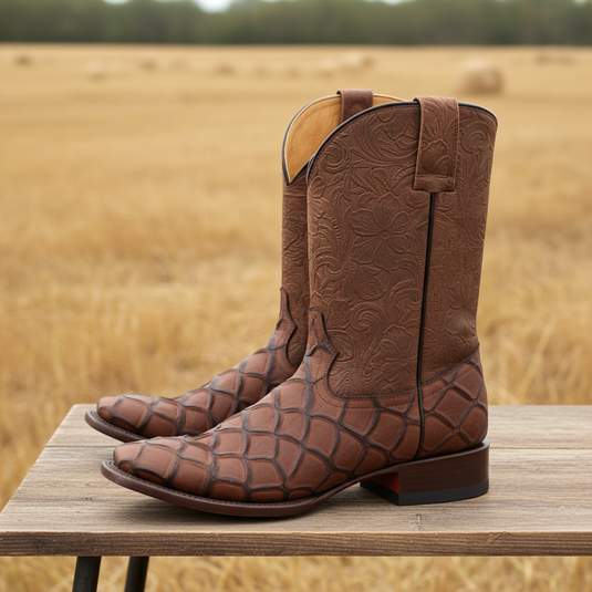 CP1709 - Cowboy Prayer Chocolate Pirarucu Print Cowboy Boots