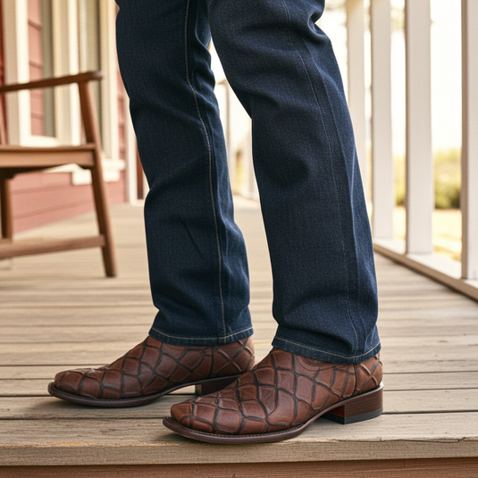 CP1709 - Cowboy Prayer Chocolate Pirarucu Print Cowboy Boots