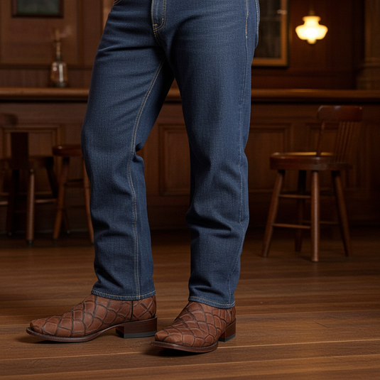 CP1709 - Cowboy Prayer Chocolate Pirarucu Print Cowboy Boots