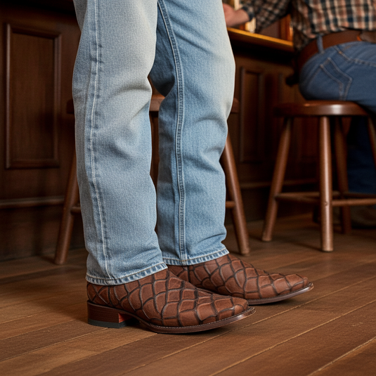 CP1709 - Cowboy Prayer Chocolate Pirarucu Print Cowboy Boots