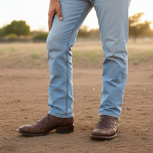 CP1709 - Cowboy Prayer Chocolate Pirarucu Print Cowboy Boots