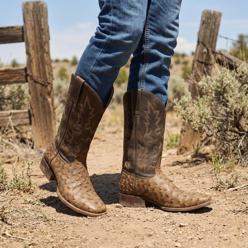 Load image into Gallery viewer, CP5003 - Cowboy Prayer Men's Ostrich Print Western Boot
