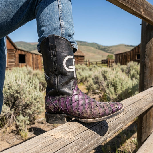 CP5006 - Cowboy Prayer Men's Purple Pirarucu Print Western Boot